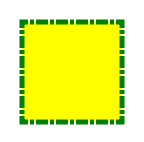 A rectangle with yellow fill and a green, dashed border
